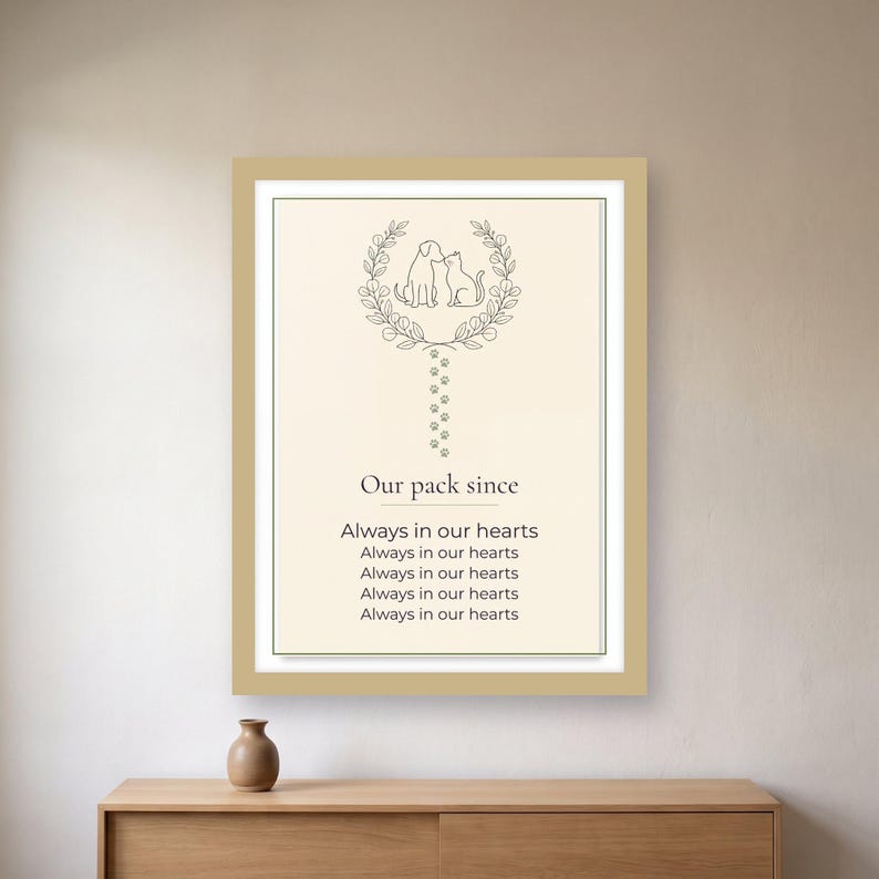 custom pet family poster, our pack since sign, personalized multi pet names print, 30 x 40 cm printable pdf image 1