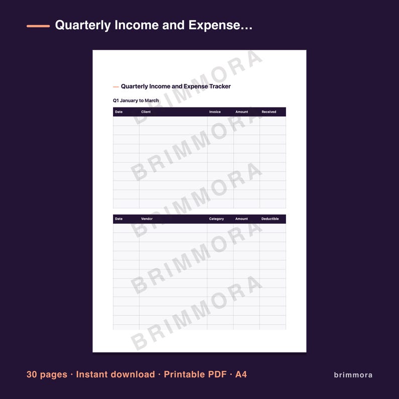Freelancer Tax Planner, Quarterly Expense Tracker, Printable PDF for Self-Employed image 3