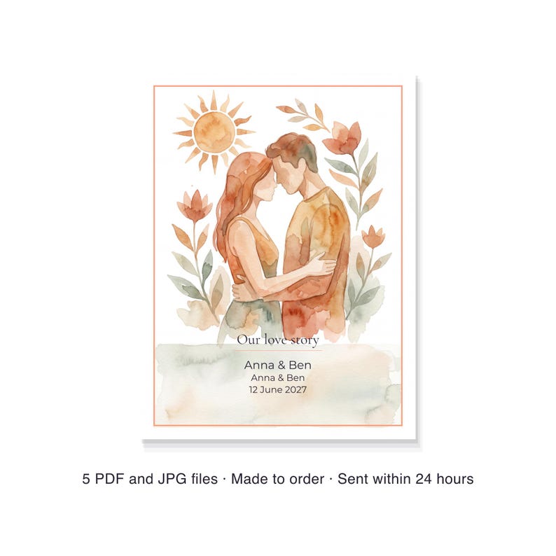 Custom Lovers Tarot Card Portrait for Couples, Wedding Gift, Printable PDF 30 x 40 cm, Instant Download image 6