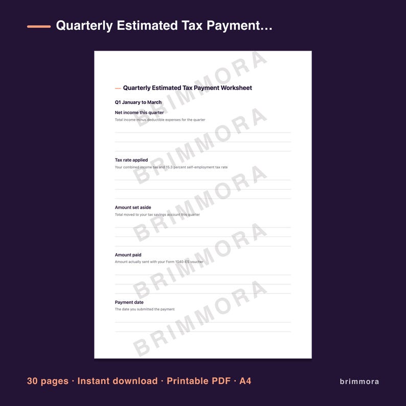 Freelancer Tax Planner, Quarterly Expense Tracker, Printable PDF for Self-Employed image 5