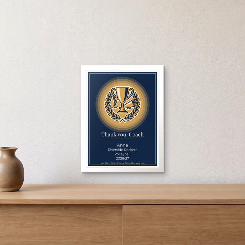 Personalized Thank You Coach Print, Custom Coach Appreciation Poster with Team and Player Names, End of Season Printable Gift PDF image 1