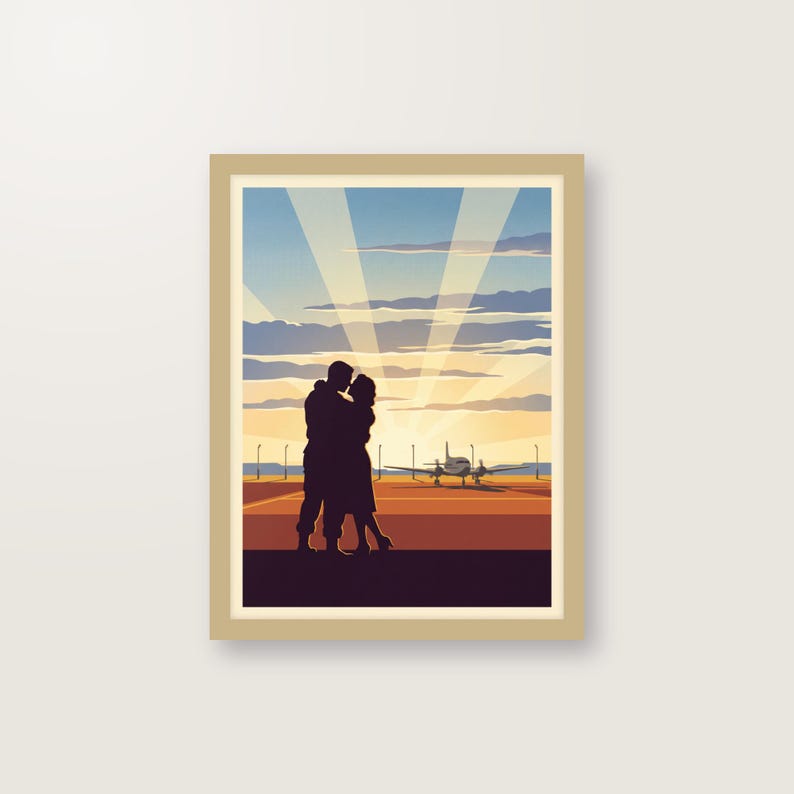 Heimkehr Poster Vintage Reiseplakat Kunstdruck Digital Download | Militär Wiedersehen Rollfeld Wandbild | PDF Sofort-Download bis 30x40 image 1