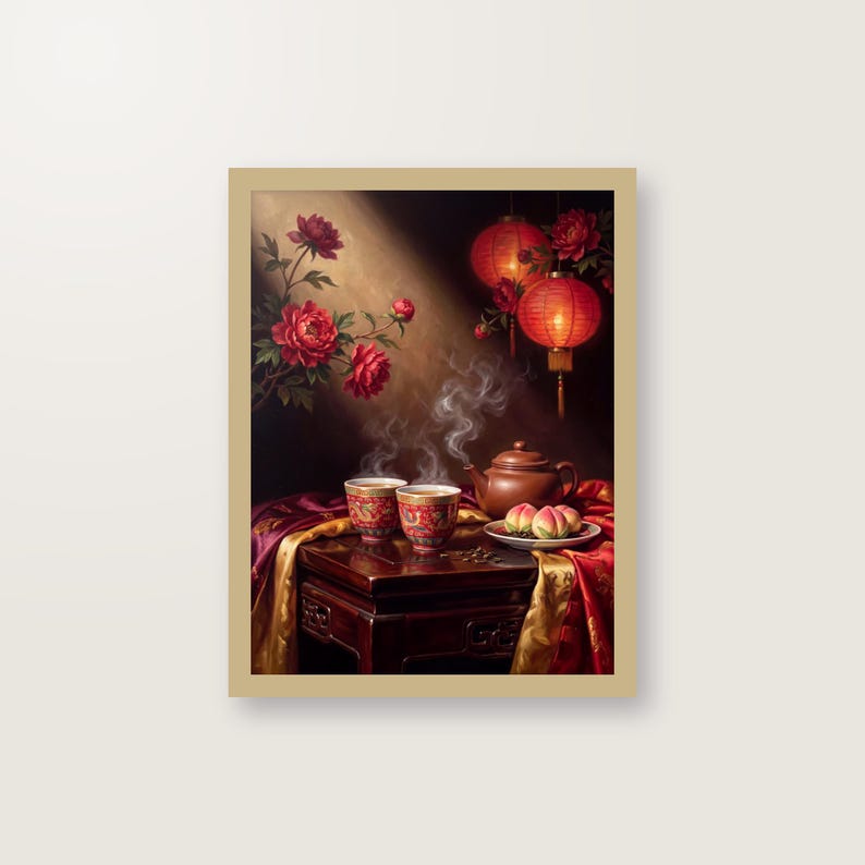 Chinesisches Teezeremonie Poster, Double Happiness Kunstdruck, Hochzeit Wandbild, Digitaler Download PDF bis 30x40 cm imagen 1