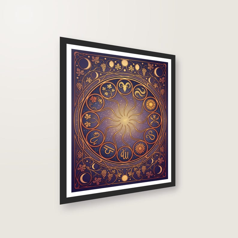 Horoskop Poster Digital Download | Zodiac Wandbild Jugendstil | Geburts-Sternzeichen Kunstdruck PDF druckfertig image 2