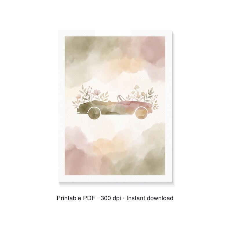 Just Married Sign for Car, Personalized Wedding Getaway, Sparkler Send Off, Custom Watercolor Printable PDF image 6