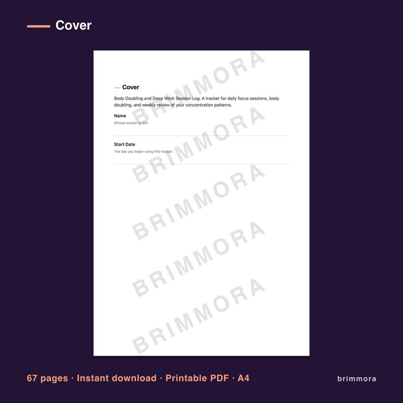 Body Doubling & Deep Work Session Log Printable Planner PDF bild 3