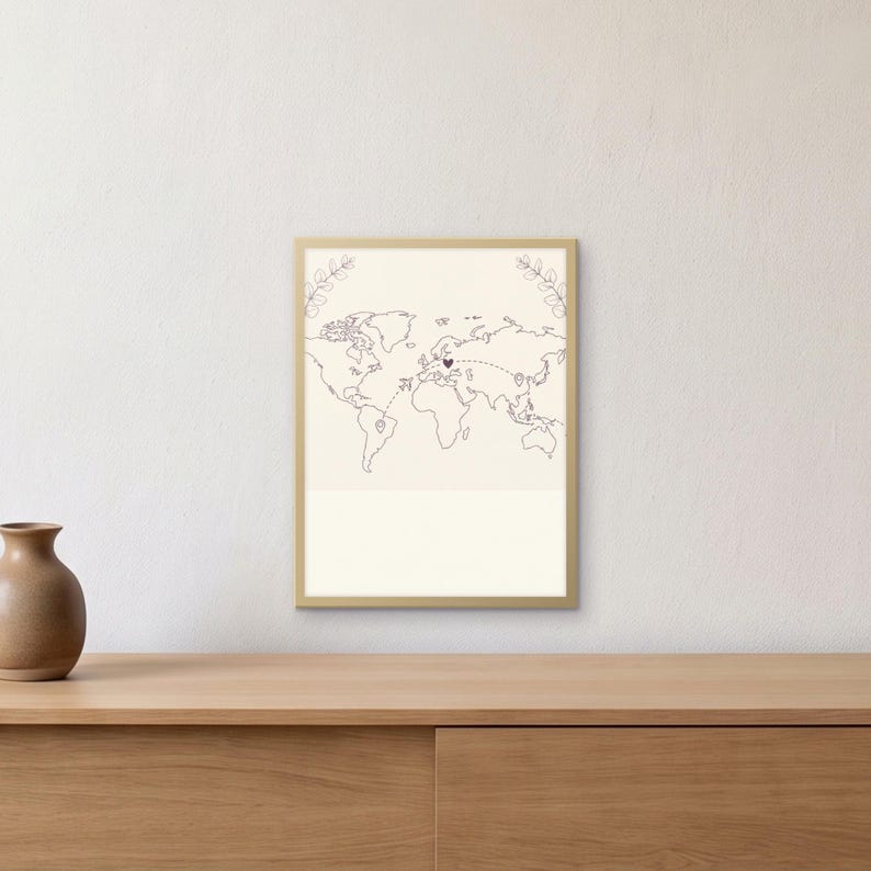Mappa personalizzata per relazioni a distanza, distanza tra noi, poster personalizzato per coppie, regalo di anniversario a chilometri di distanza immagine 1