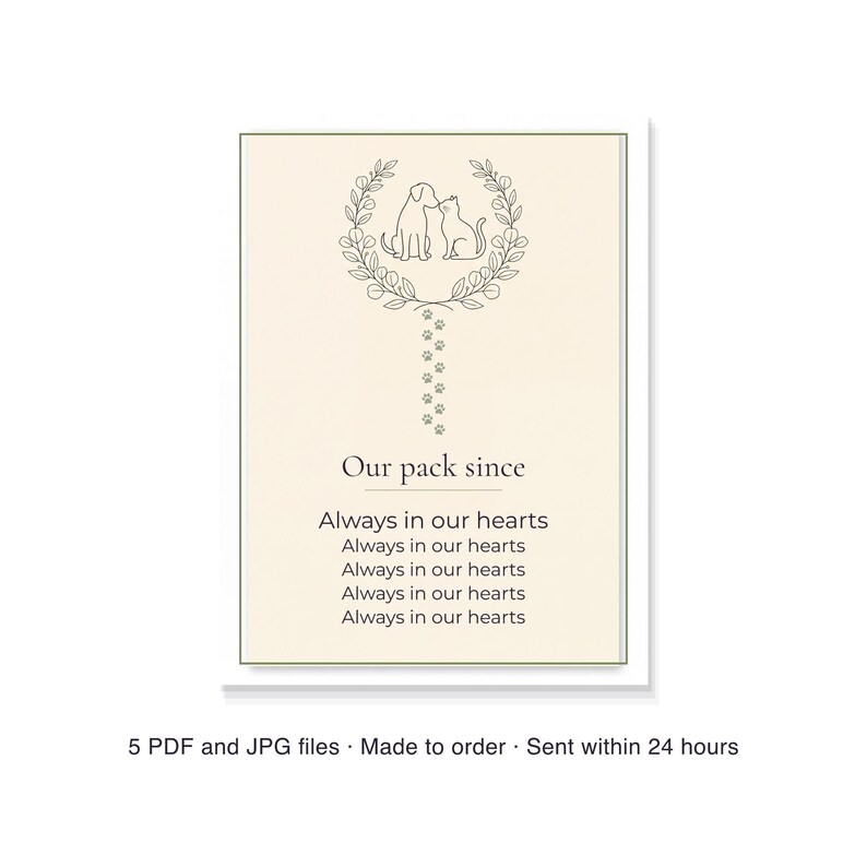 custom pet family poster, our pack since sign, personalized multi pet names print, 30 x 40 cm printable pdf image 6