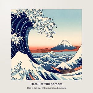 Japanische Welle Kunstdruck Digital | Ukiyo-e Woodblock Poster Download | Indigo Wandbild PDF bis 30x40 cm image 3