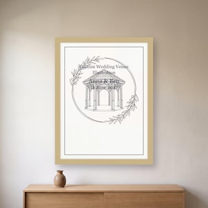 custom wedding venue illustration print, personalized venue sketch from photo, printable PDF 30 x 40 cm image 1