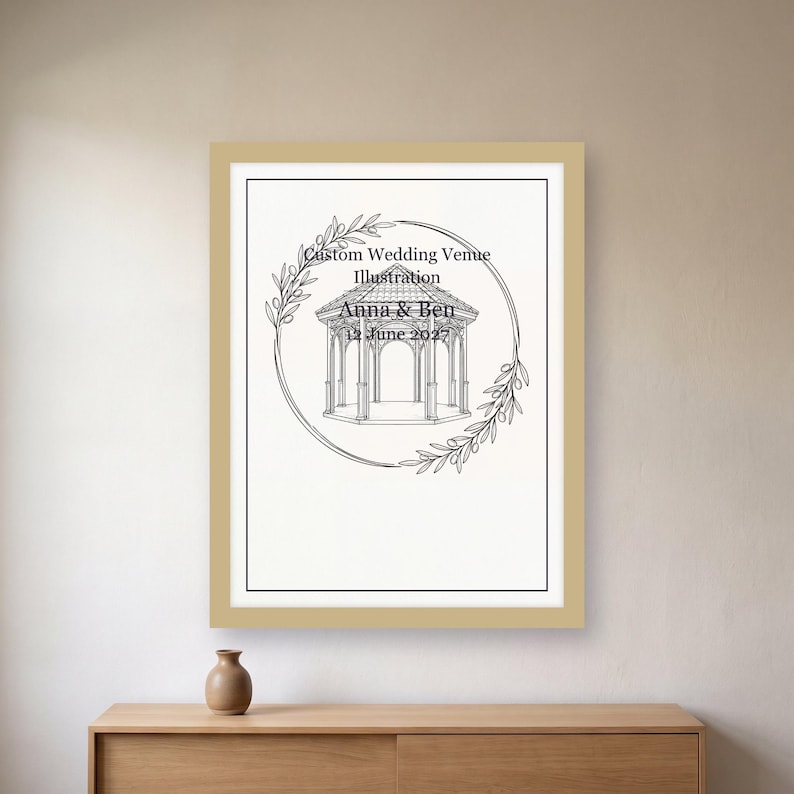 custom wedding venue illustration print, personalized venue sketch from photo, printable PDF 30 x 40 cm image 1