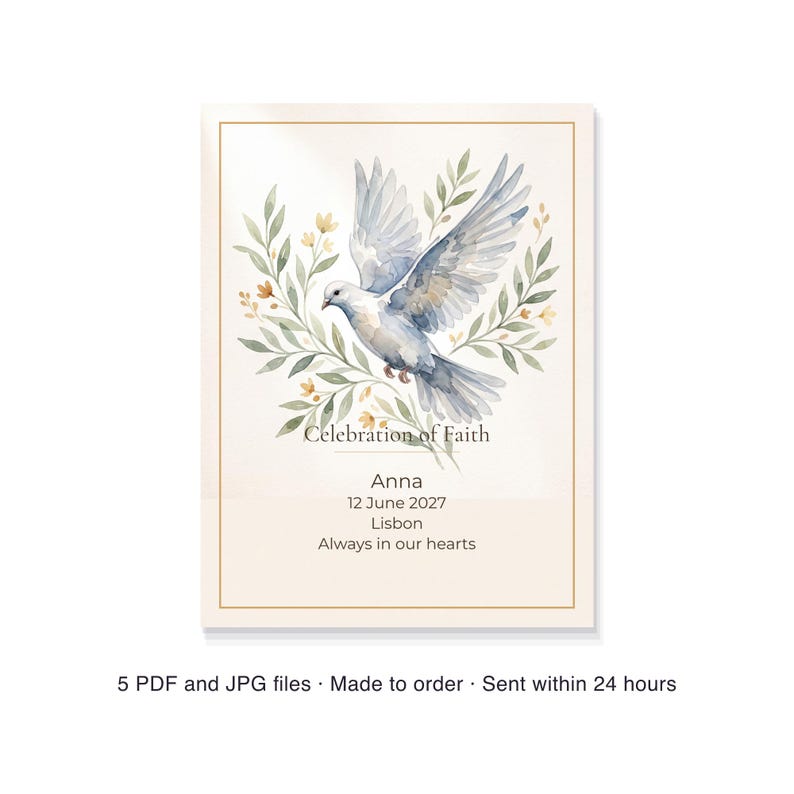 Personalized First Communion Gift Print, Custom Confirmation Gift with Name Date and Bible Verse, Printable PDF 30 x 40 cm image 6