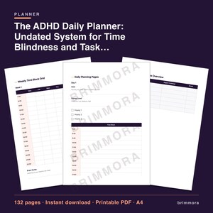 Undated ADHD Daily Planner Printable, Time Blocking and Task Breakdown Pages for Adults, PDF image 2