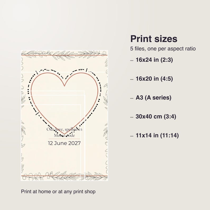 Custom Morse Code Print, Personalized Name and Date Wedding Anniversary Poster, Printable PDF 30 x 40 cm image 9