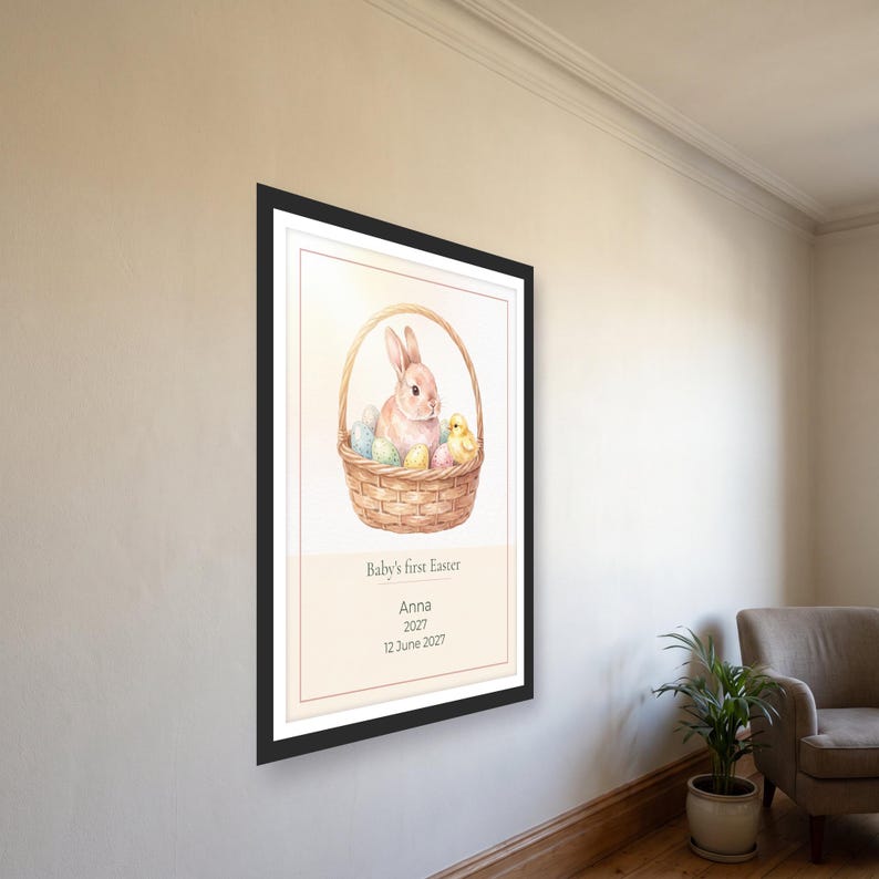 Baby's First Easter Print, Personalized Baby Easter Poster with Custom Name and Year, Printable Nursery Wall Art image 2