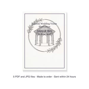 custom wedding venue illustration print, personalized venue sketch from photo, printable PDF 30 x 40 cm image 6