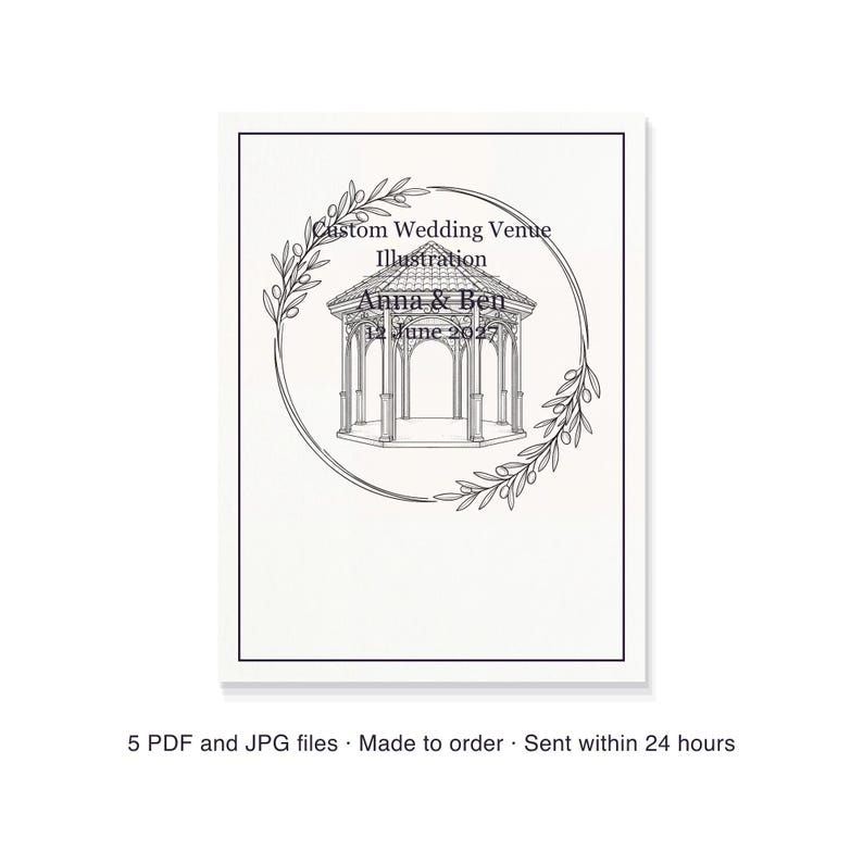 custom wedding venue illustration print, personalized venue sketch from photo, printable PDF 30 x 40 cm image 6
