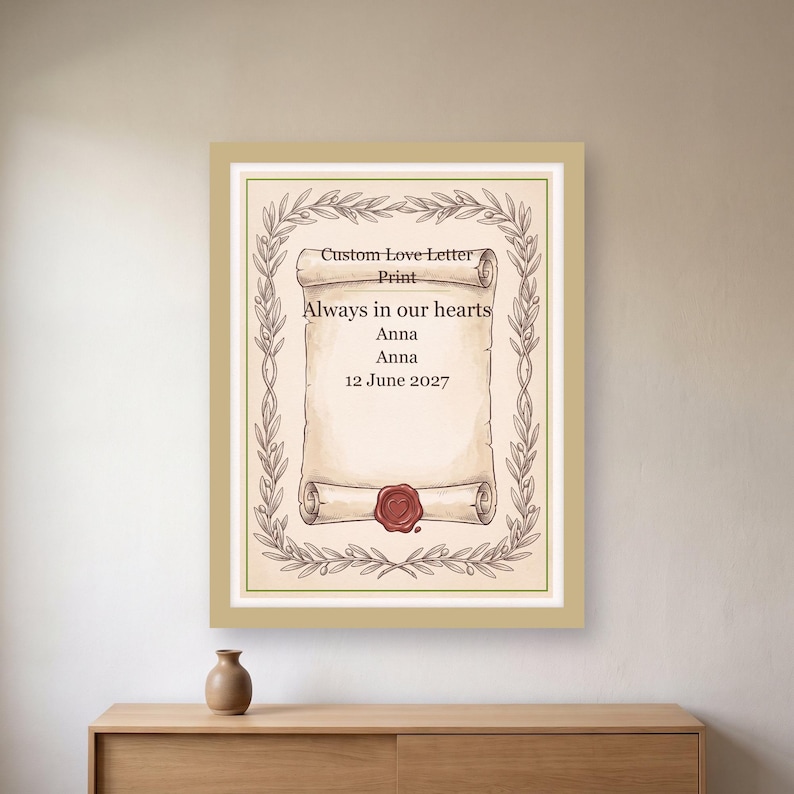 Custom Love Letter Print, Personalized Anniversary Keepsake, Handwritten Wall Art image 1