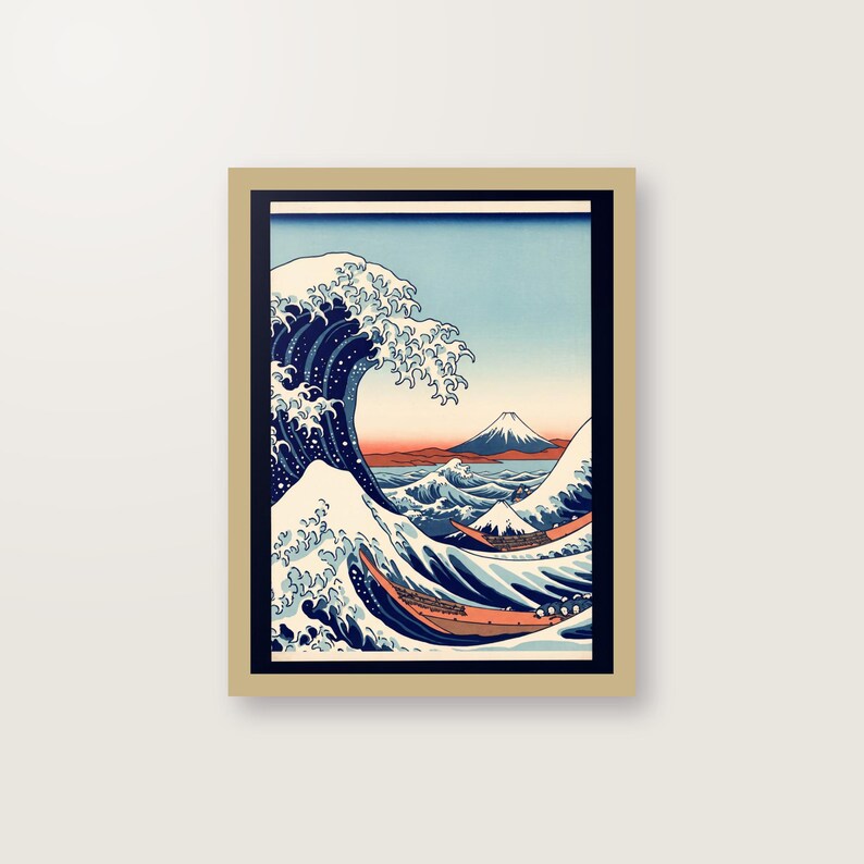 Japanische Welle Kunstdruck Digital | Ukiyo-e Woodblock Poster Download | Indigo Wandbild PDF bis 30x40 cm image 1