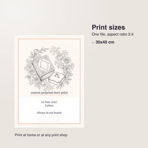 Hoe hij je ten huwelijk vroeg - Afdrukbare poster, gepersonaliseerd aanzoekverhaal met datum en locatie, printbaar PDF-bestand 30 x 40 cm afbeelding 5