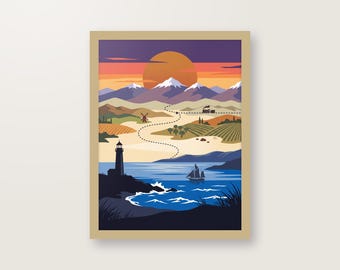 Digitale Hochzeits-Reisekarte als Gästebuch-Poster – Linienzeichnung auf Naturweiss, PDF bis 30x40 cm, Sofort-Download