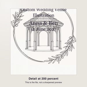 custom wedding venue illustration print, personalized venue sketch from photo, printable PDF 30 x 40 cm image 3