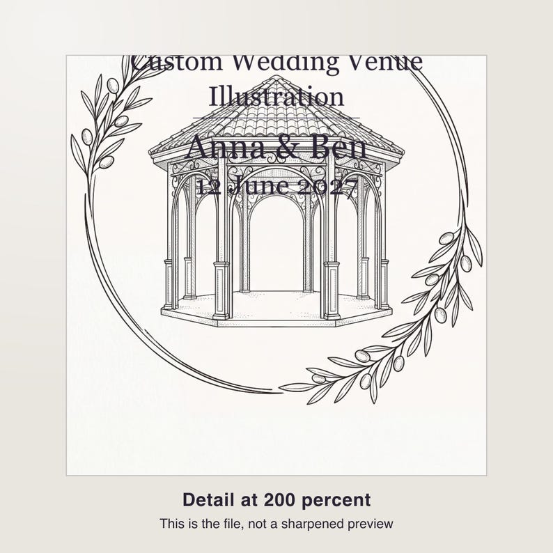 custom wedding venue illustration print, personalized venue sketch from photo, printable PDF 30 x 40 cm image 3