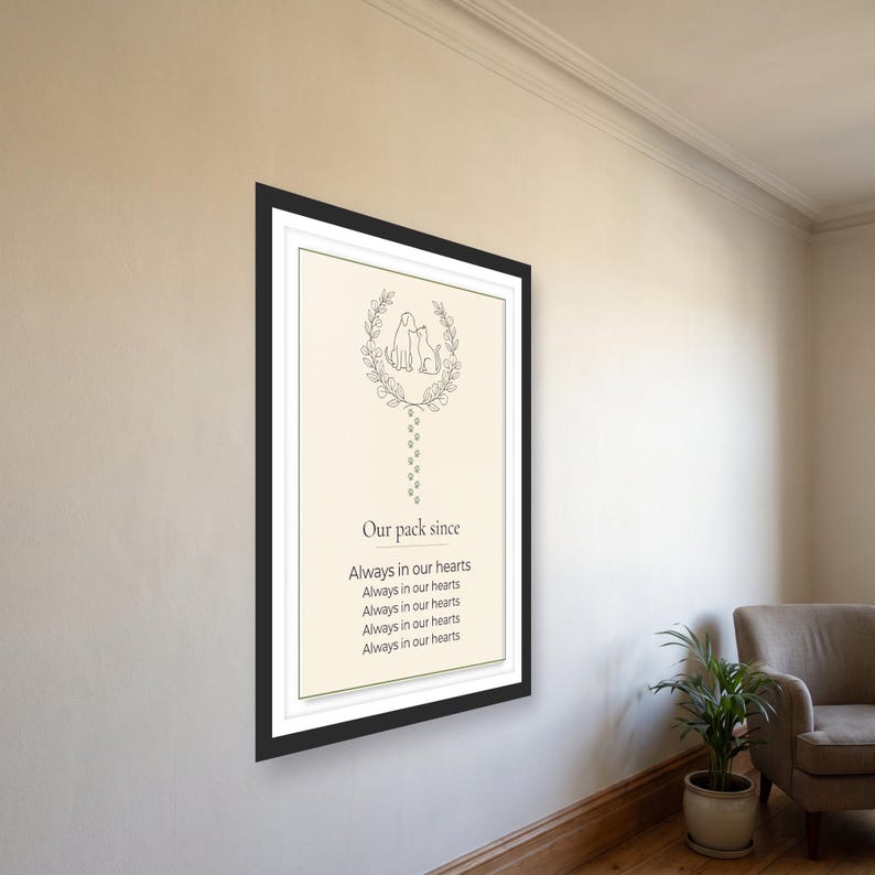 custom pet family poster, our pack since sign, personalized multi pet names print, 30 x 40 cm printable pdf image 2