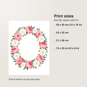 Sweet 16 Guest Book Sign Printable, Watercolor Peonies Roses Wreath, Instant Download PDF, Multiple Sizes for Party Decor image 5