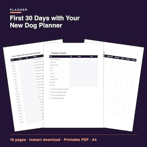 First 30 Days with Your New Dog Planner, Printable PDF, Undated Daily Routine & Training Tracker image 1