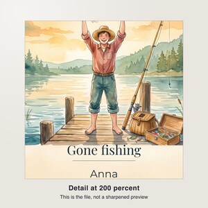 Lámina de pesca personalizada con nombre a medida, póster de la primera captura, regalo para pescadores con fecha, lámina decorativa imprimible en PDF de 30 x 40 cm. imagen 3