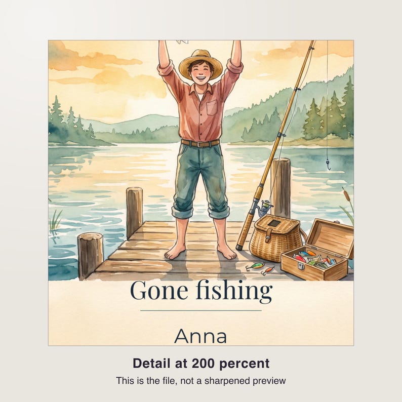 Lámina de pesca personalizada con nombre a medida, póster de la primera captura, regalo para pescadores con fecha, lámina decorativa imprimible en PDF de 30 x 40 cm. imagen 3