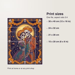 Dia De Los Muertos Printable Wall Art, Catrina Skeleton Couple Print, Day of the Dead Marigold Poster, Calavera Skull Art Nouveau Download image 5