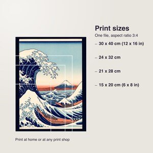 Japanische Welle Kunstdruck Digital | Ukiyo-e Woodblock Poster Download | Indigo Wandbild PDF bis 30x40 cm image 5
