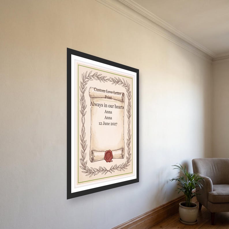 Custom Love Letter Print, Personalized Anniversary Keepsake, Handwritten Wall Art image 2