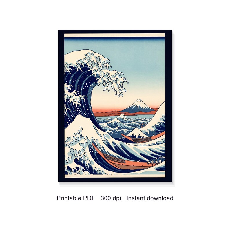 Japanische Welle Kunstdruck Digital | Ukiyo-e Woodblock Poster Download | Indigo Wandbild PDF bis 30x40 cm image 6