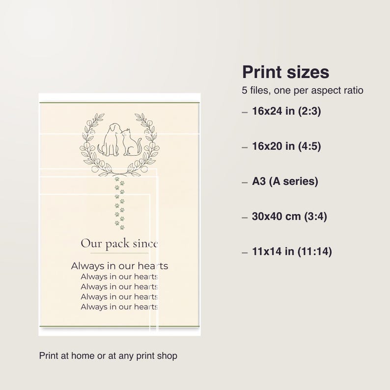 custom pet family poster, our pack since sign, personalized multi pet names print, 30 x 40 cm printable pdf image 5