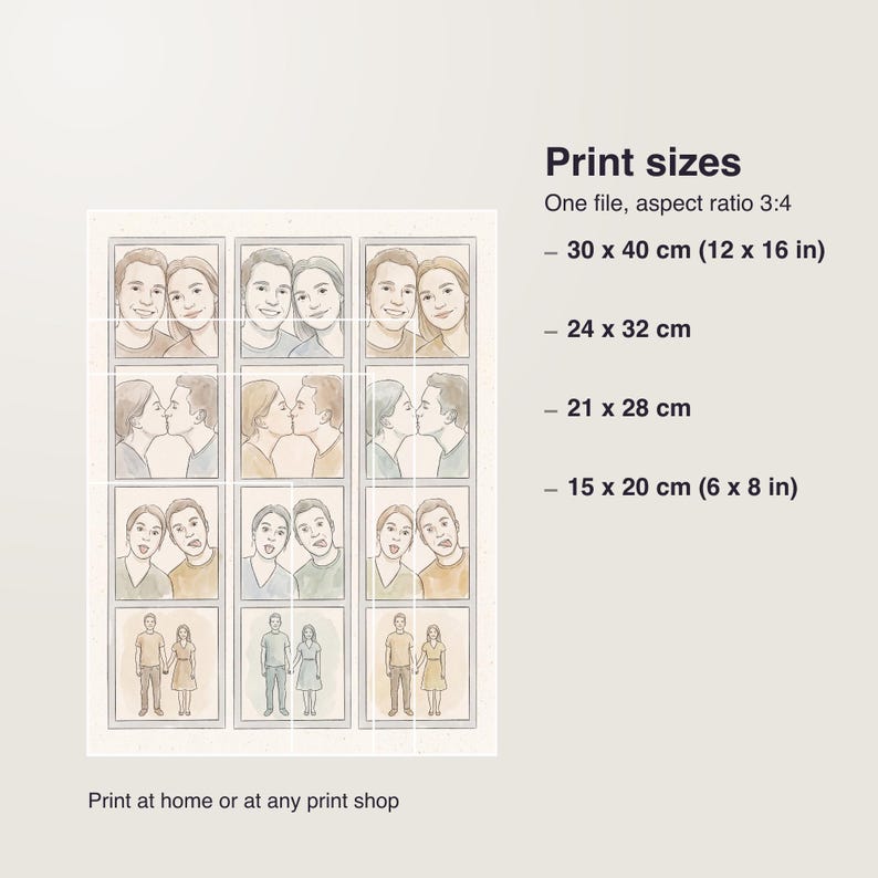 Custom Photo Booth Strip Print, Personalized Wedding Photo Strip Keepsake, Printable PDF 30 x 40 cm, Instant Digital Download image 5