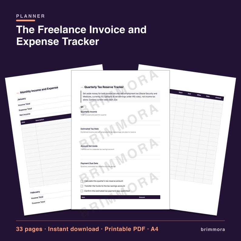 Freelance Invoice and Expense Tracker Printable, Client Log, Mileage and Quarterly Tax Pages, PDF image 2