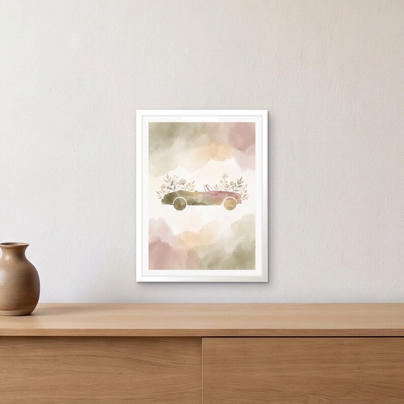 Just Married Sign for Car, Personalized Wedding Getaway, Sparkler Send Off, Custom Watercolor Printable PDF image 1