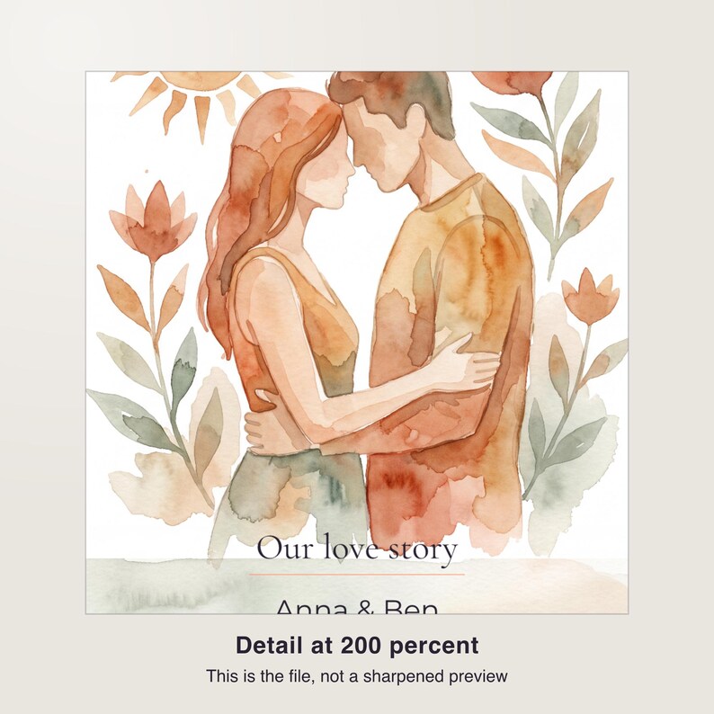 Custom Lovers Tarot Card Portrait for Couples, Wedding Gift, Printable PDF 30 x 40 cm, Instant Download image 3