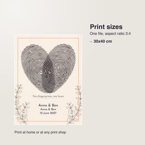Fingerprint Heart Print for Couples Anniversary, Custom Thumbprint Heart Wall Art with Names and Date image 5