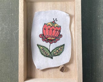 Caja expositora de azulejos de cerámica con motivos florales folclóricos, número 2, pintada a mano.