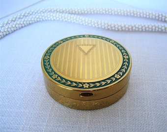 Vintage Compact D'JER KISS Compact from Kerkoff Antique Powder & Rouge Brass Compact w Green Trim c1917 Djer Kiss
