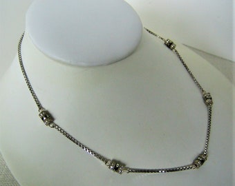 STERLING SILVER Necklace Choker w MARCASITE & Rhinestone Spacers Vintage Fine Jewelry Designer Jewelry Wedding Jewelry Bridal Jewelry Gift