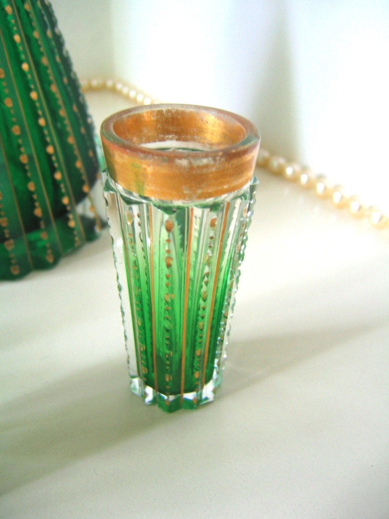 MOSER DECANTER SET Antique Crystal Cordial Cleartogreen Decanter W