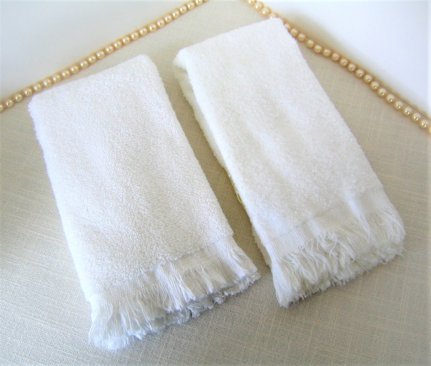 2 WHITE FINGERTIP Towels With Embroidery Guest Towels Hand Etsy