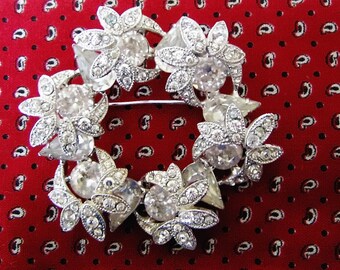 EISENBERG BROOCH PIN Clear Crystal Rhinestones Silver Tone Vintage Costume Jewelry Collectible Designer Jewelry Wedding Jewelry 30s 40s
