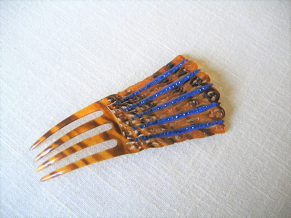 Victorian Comb Hair Ornament Antique Comb Blue Rhinestones  display picture 2