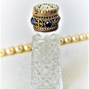 Antique Czech Jeweled Miniature Scent Bottle 1918-1936 Vintage Blue w Pearl CZECH Jeweled PERFUME BOTTLE Original Czech Glass Perfume Bottle